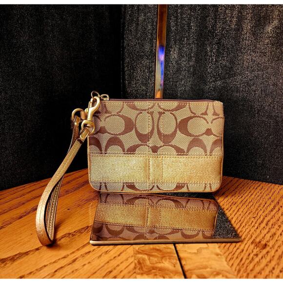 Coach Brown Signature Wristlet Coin Purse - Picture 2 of 9